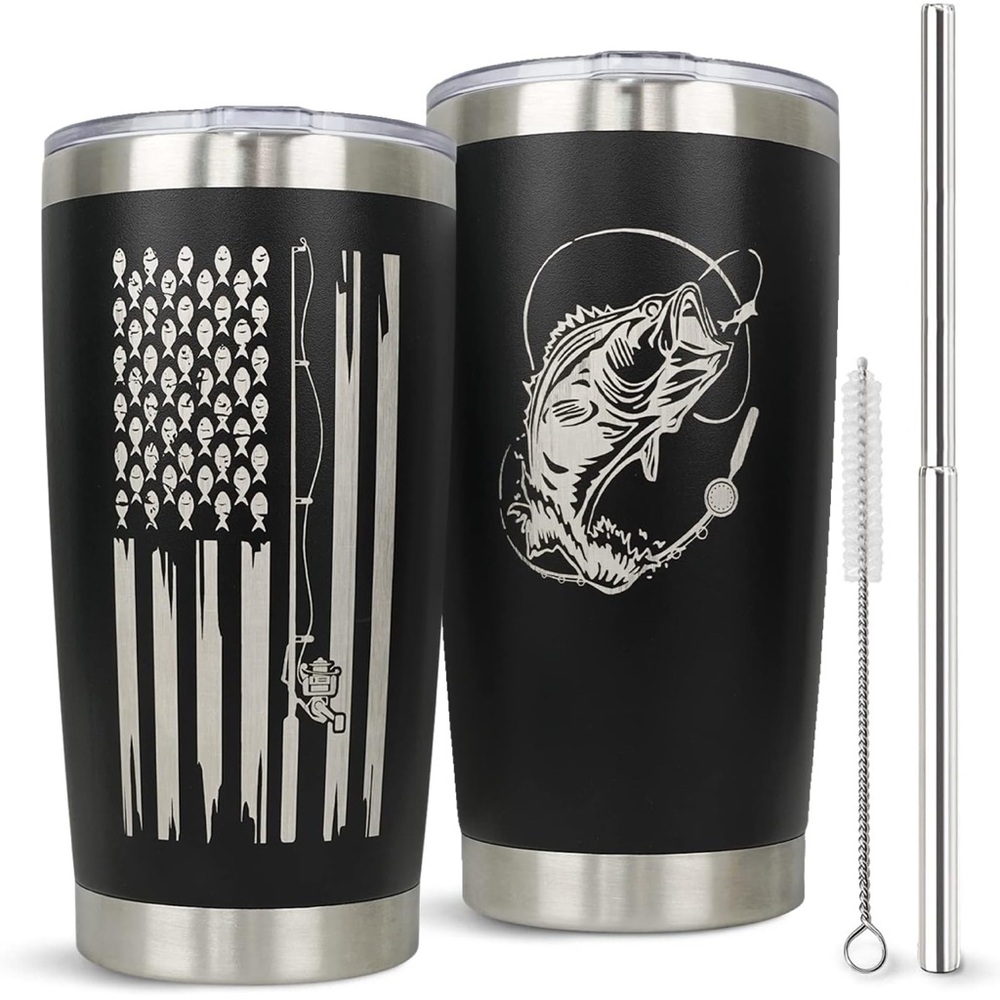 Stainless Steel Tumbler for Fishing Lovers with Straw 20 oz NIB